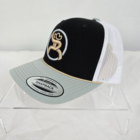 Hooey Trucker Hat Strap Roughy 4031T-BKWH Black White Tan Wht Logo Snapback NWT - Picture 4 of 12